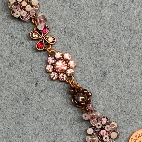 Cookie Lee Rhinestone Bracelet 7.5 In As Is Copper Purple Pink Red Floral Toggle - Picture 6 of 8